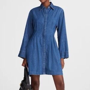 NWT Madewell Pleated Denim Mini Shirtdress in Bouvier Wash